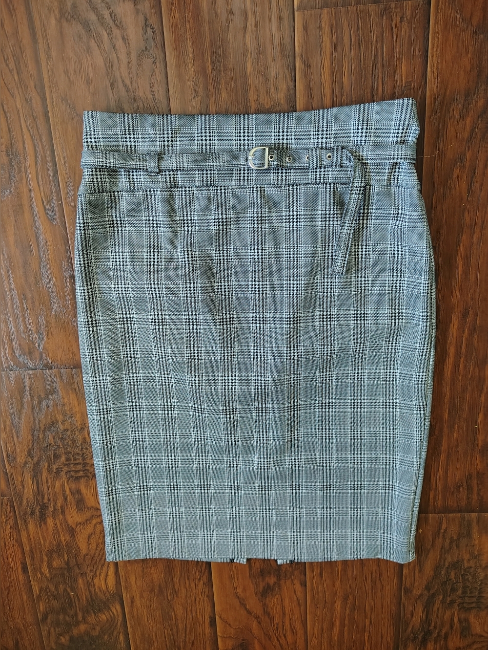 Plaid Pencil Skirt with Belt - Gray